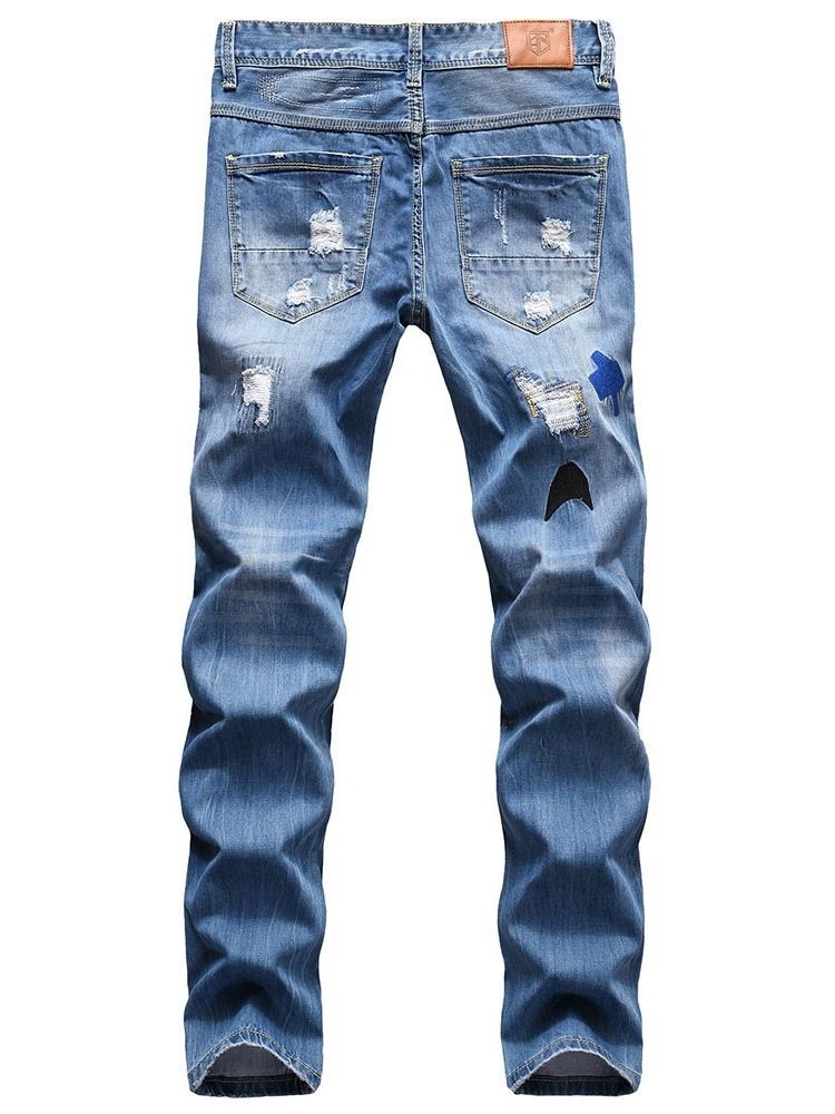 Jeans Pour Hommes À Fermeture Éclair Hip Hop Straight Block Hole