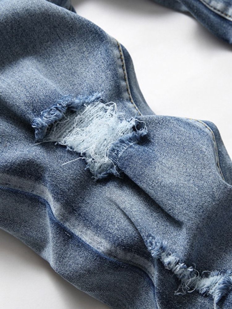 Jeans Pour Hommes À Fermeture Éclair À Taille Moyenne Et Dégradé