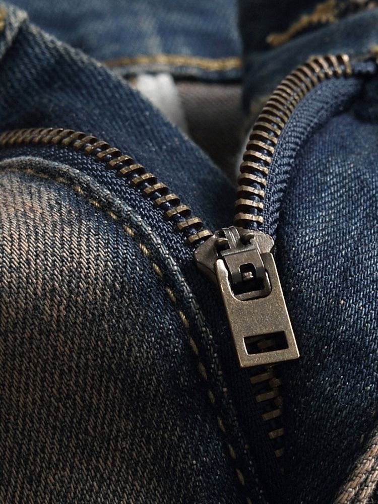 Jeans Pour Hommes À Fermeture Éclair À Taille Moyenne Et À Port Droit