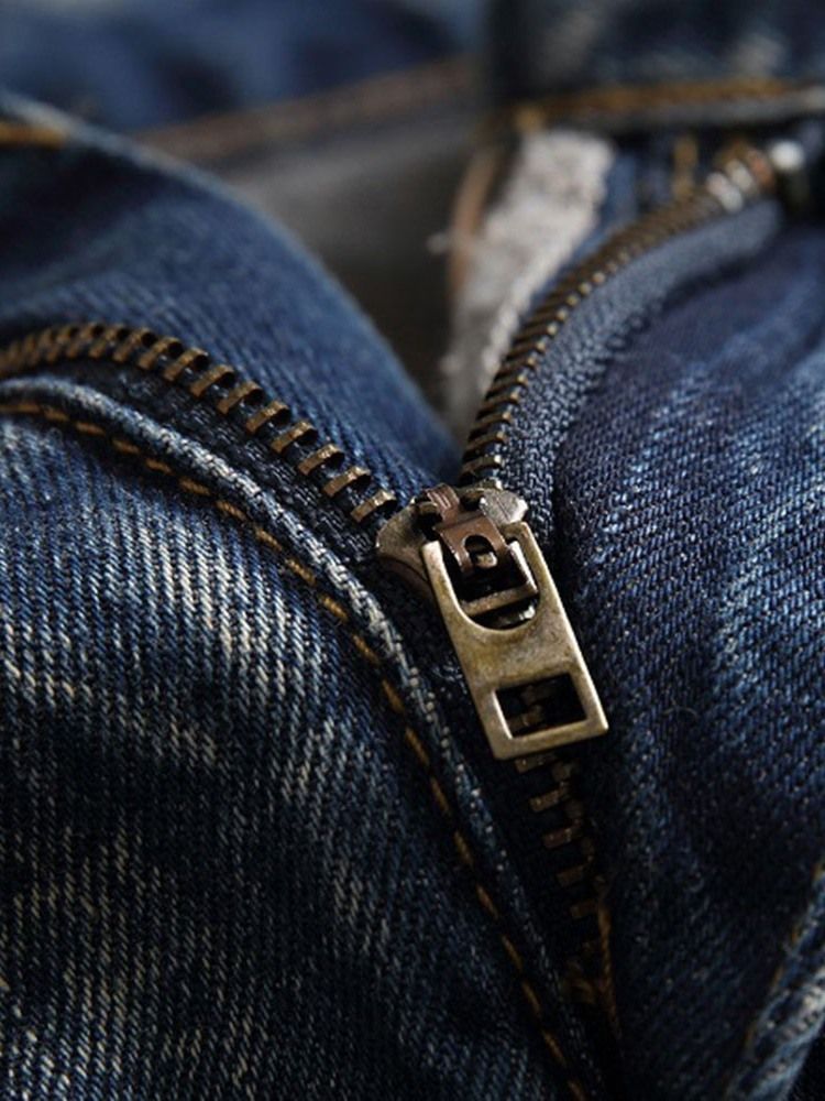 Jeans Pour Hommes À Fermeture Éclair À Taille Moyenne Et Trou Droit