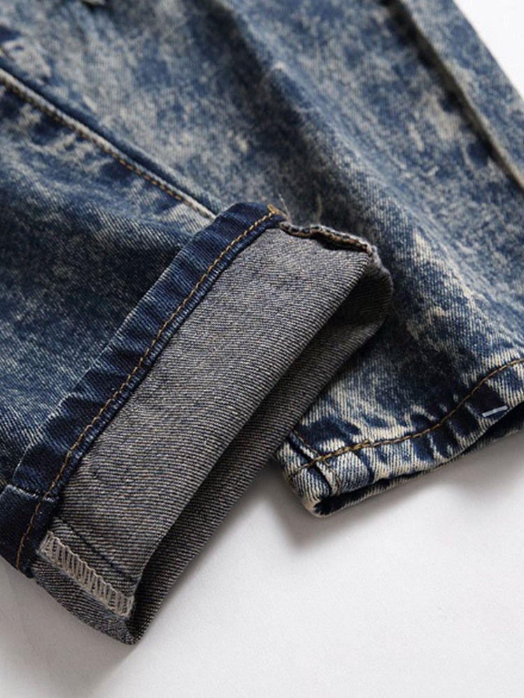 Jeans Pour Hommes À Fermeture Éclair À Taille Moyenne Et Trou Droit