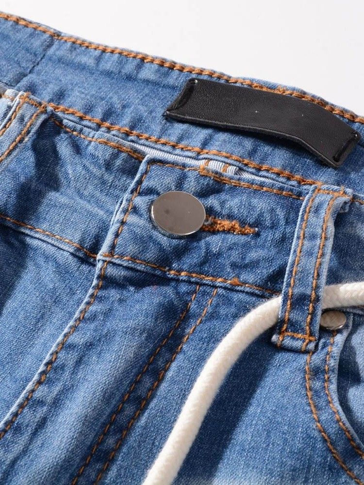 Jeans Pour Hommes À Glissière Décontractée Droite À Gradient De Poche