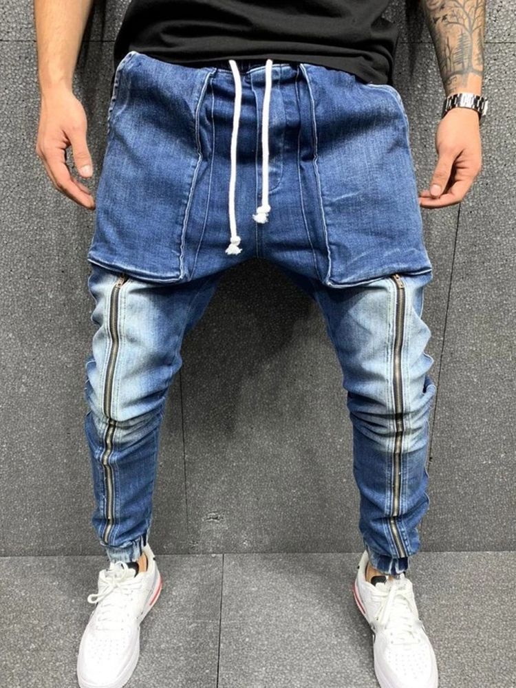 Jeans Pour Hommes Hip Hop À Lacets Avec Poche