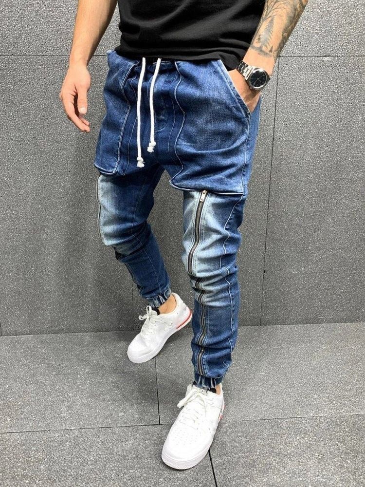 Jeans Pour Hommes Hip Hop À Lacets Avec Poche