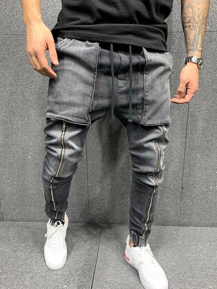 Jeans Pour Hommes Hip Hop À Lacets Avec Poche