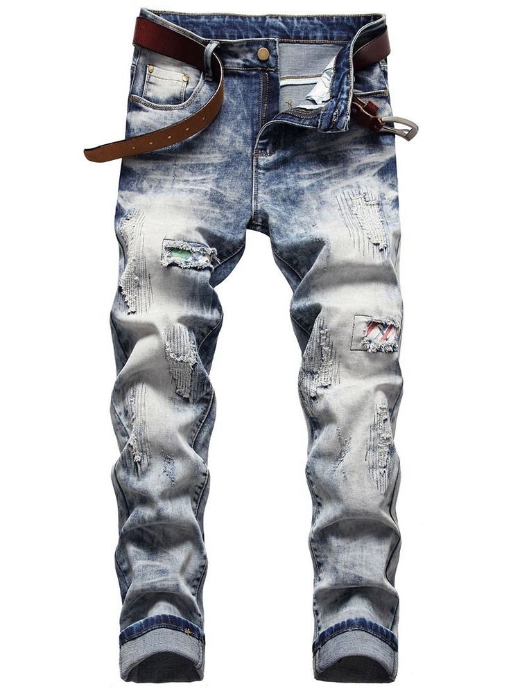 Jeans Pour Hommes Hip Hop Taille Moyenne Portés