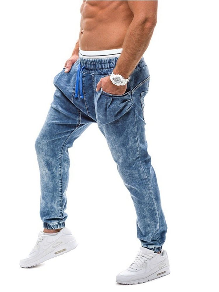 Jeans Pour Hommes À Lacets À Taille Moyenne Et Dégradé