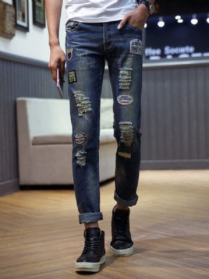 Jeans Pour Hommes À Taille Moyenne Avec Trou De Lettre Au Crayon