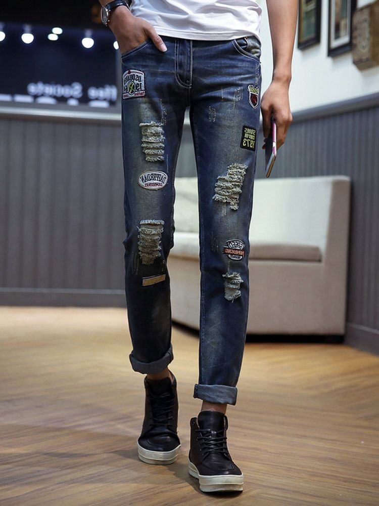 Jeans Pour Hommes À Taille Moyenne Avec Trou De Lettre Au Crayon