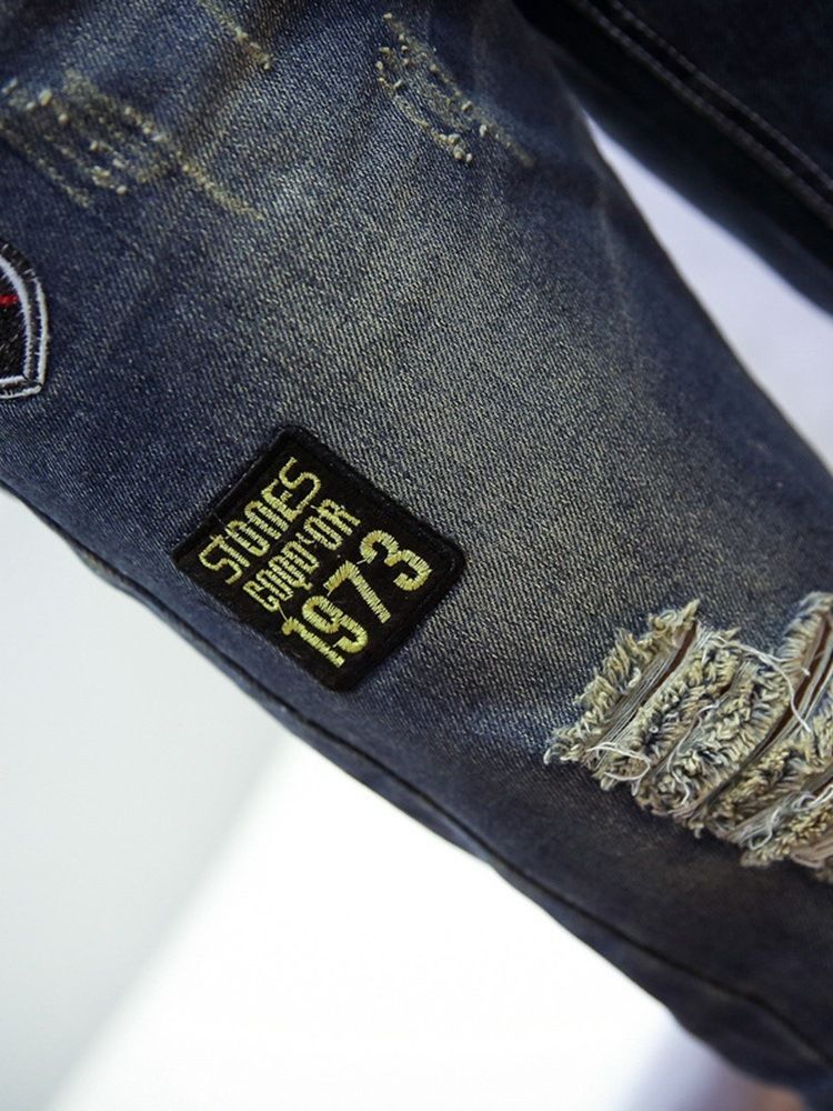 Jeans Pour Hommes À Taille Moyenne Avec Trou De Lettre Au Crayon