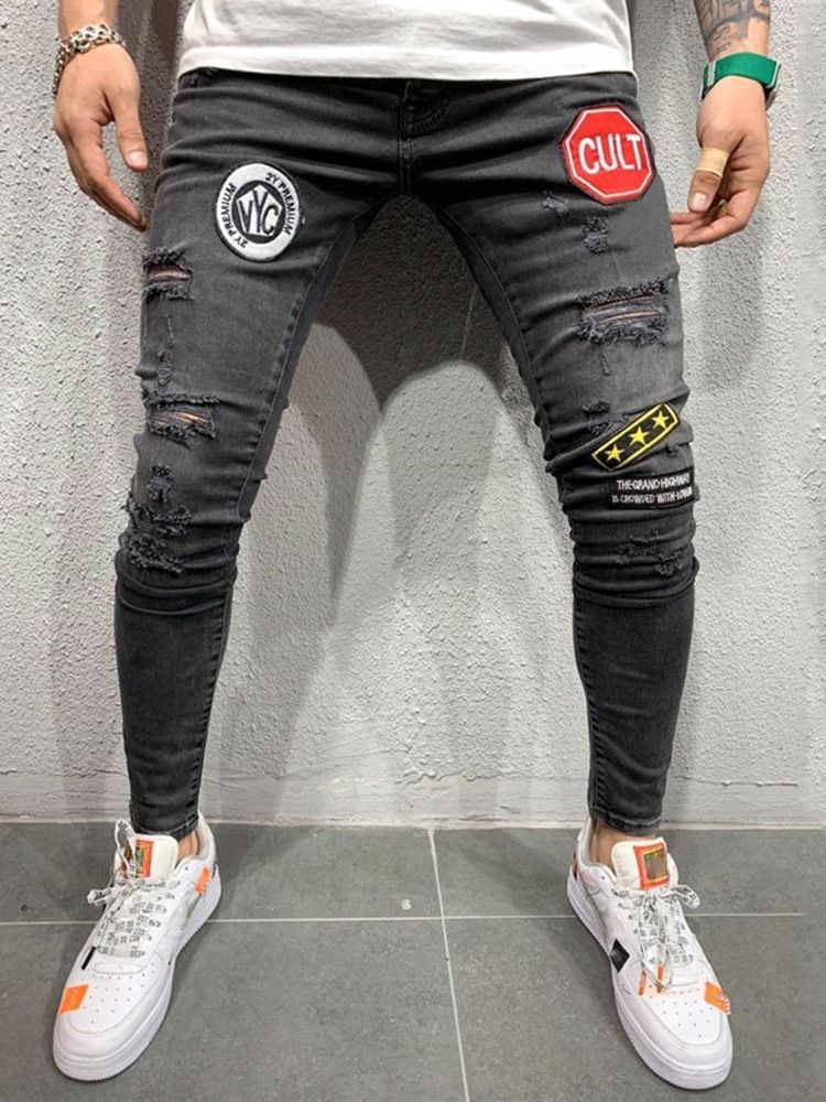 Jeans Pour Hommes À Taille Moyenne Avec Trou De Lettre Au Crayon