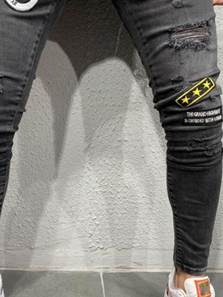 Jeans Pour Hommes À Taille Moyenne Avec Trou De Lettre Au Crayon