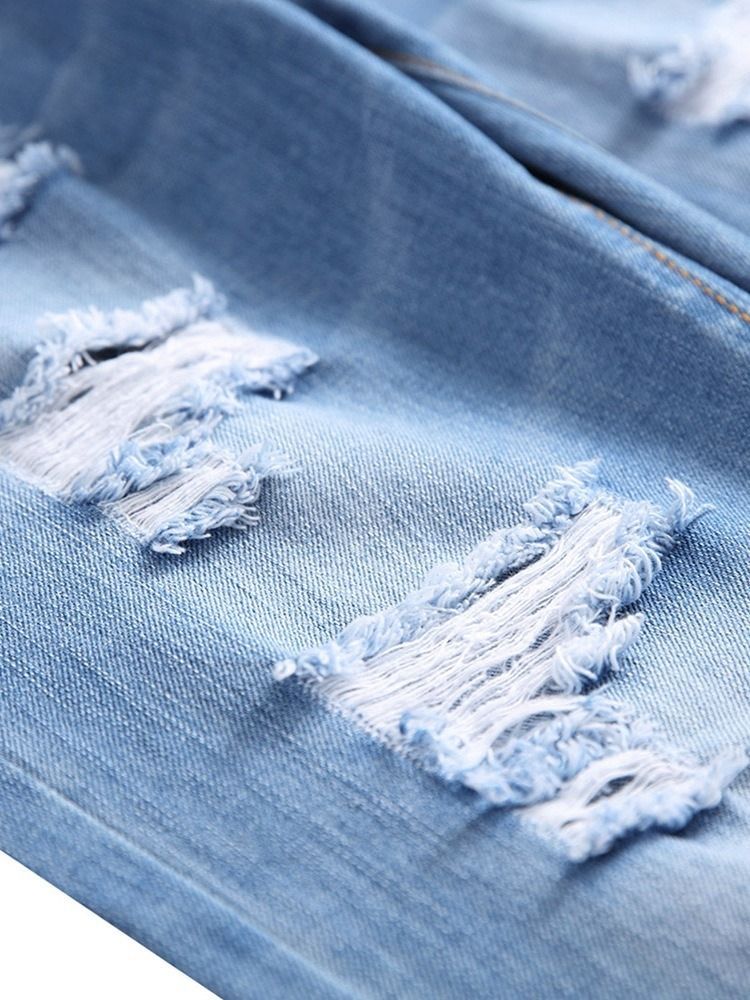 Jeans Pour Hommes À Taille Moyenne Et À Fermeture Éclair À Trou Uni