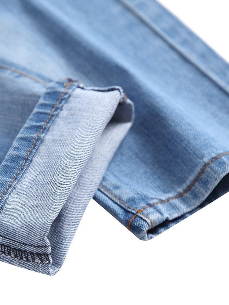 Jeans Pour Hommes À Taille Moyenne Et À Fermeture Éclair À Trou Uni