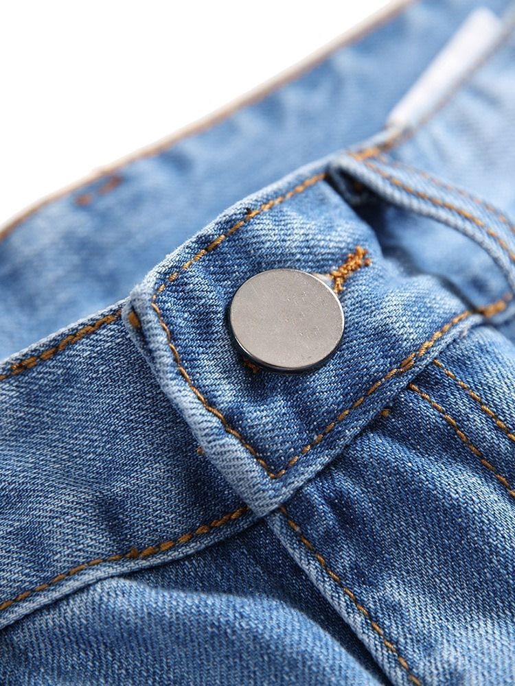 Jeans Pour Hommes À Taille Moyenne Et À Fermeture Éclair À Trou Uni