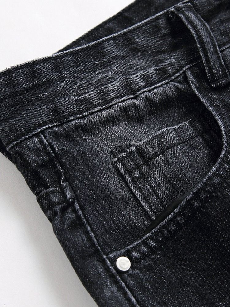 Jeans Pour Hommes À Taille Moyenne Et À Fermeture Éclair Unie