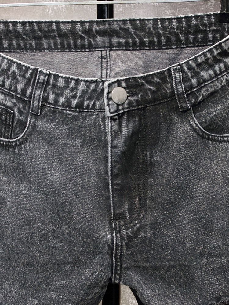 Jeans Pour Hommes À Taille Moyenne Et À Fermeture Éclair Unie À Trou