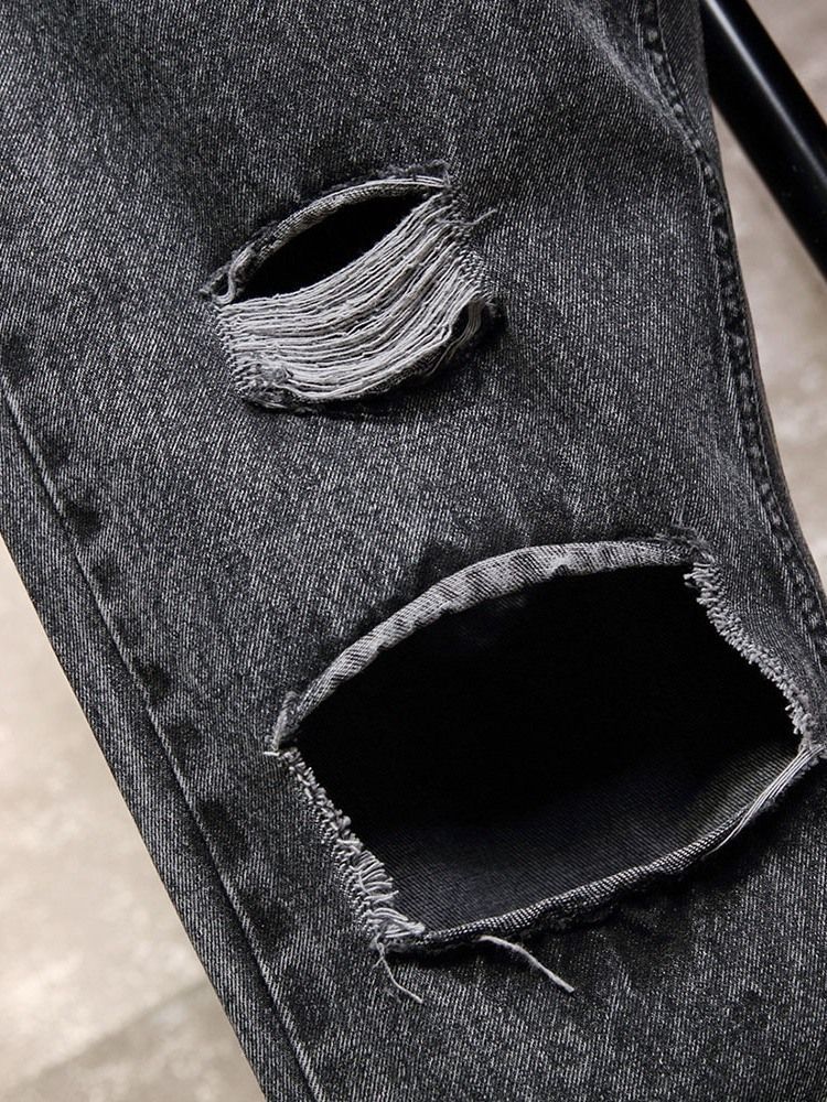 Jeans Pour Hommes À Taille Moyenne Et À Fermeture Éclair Unie À Trou