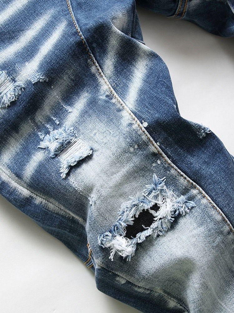 Jeans Pour Hommes À Taille Moyenne Et Lettre Usée Droite