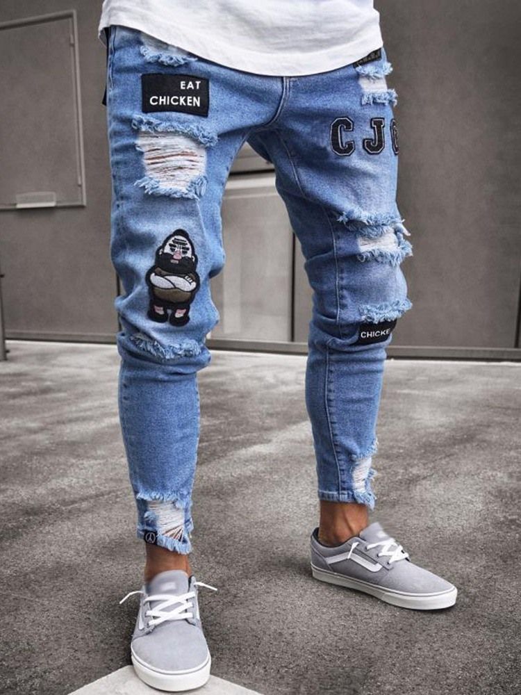 Jeans Pour Hommes À Taille Moyenne Et À Trou Mince