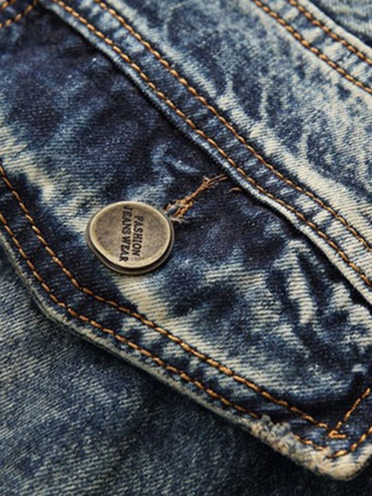 Jeans Pour Hommes Vintage À Taille Moyenne Et À Boutons Droits