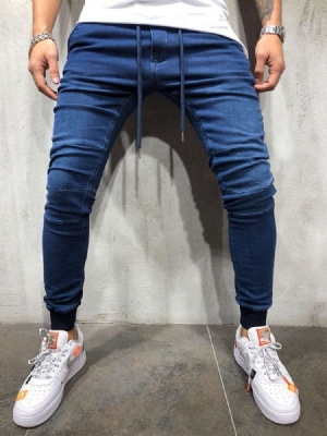 Jeans À Lacets Pour Hommes Taille Basse Unie