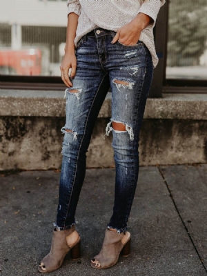 Jeans Skinny Déchirés En Denim Pour Femmes