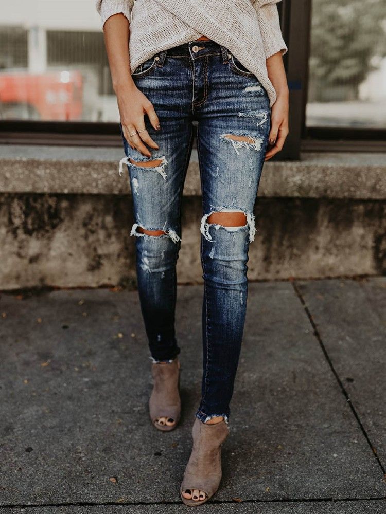 Jeans Skinny Déchirés En Denim Pour Femmes