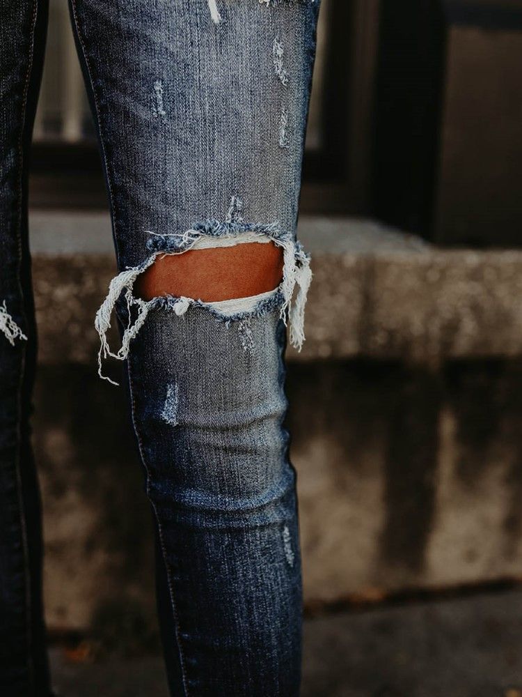 Jeans Skinny Déchirés En Denim Pour Femmes