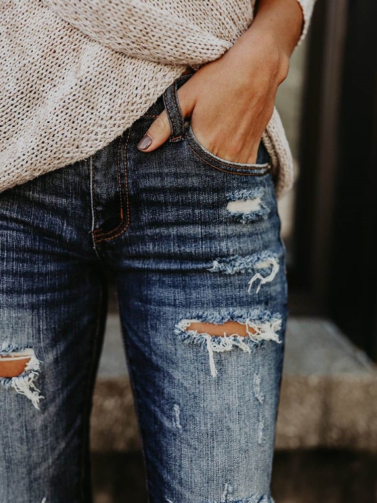 Jeans Skinny Déchirés En Denim Pour Femmes