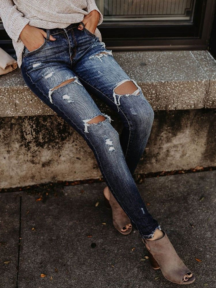 Jeans Skinny Déchirés En Denim Pour Femmes