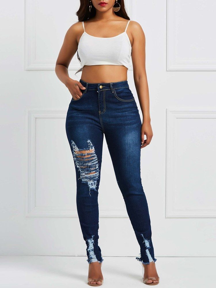 Jeans Skinny Déchirés Pour Femmes