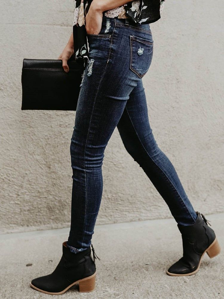 Jeans Skinny Pour Femmes À Taille Moyenne