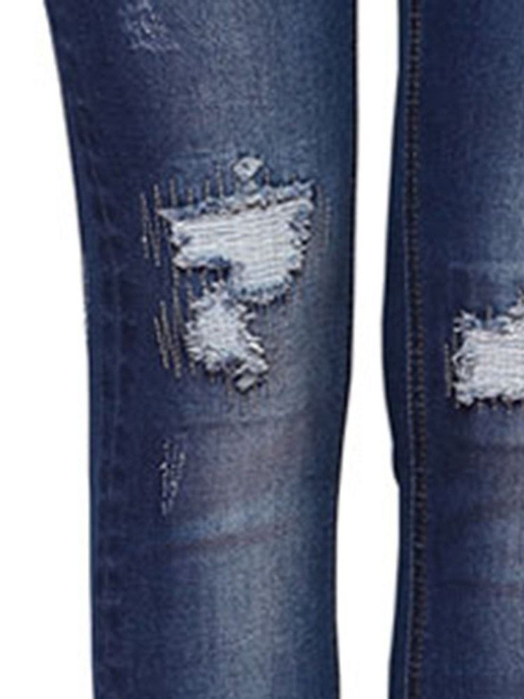 Jeans Slim À Boutons Pour Pantalons Crayon Unis Usés Pour Femmes