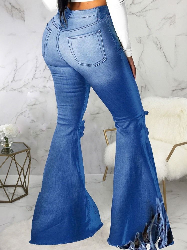 Jeans Slim À Fermeture Éclair Pour Femmes À Pompons Unis