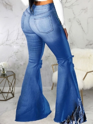 Jeans Slim À Fermeture Éclair Pour Femmes À Pompons Unis