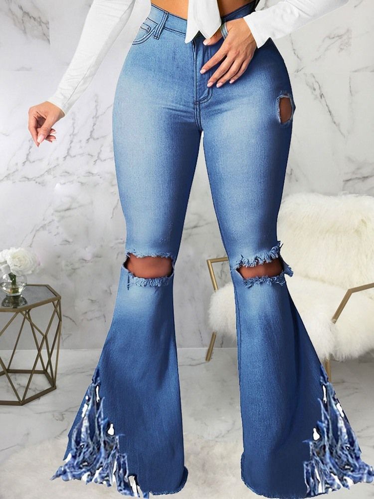 Jeans Slim À Fermeture Éclair Pour Femmes À Pompons Unis