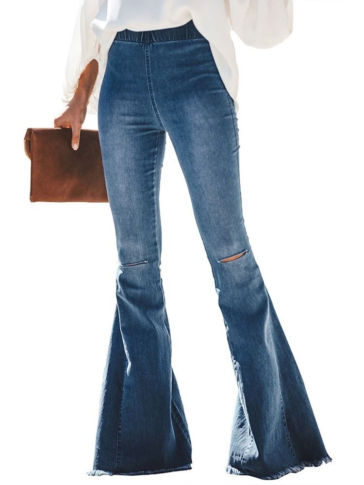 Jeans Slim Hole Plain Bellbottoms Pour Femmes