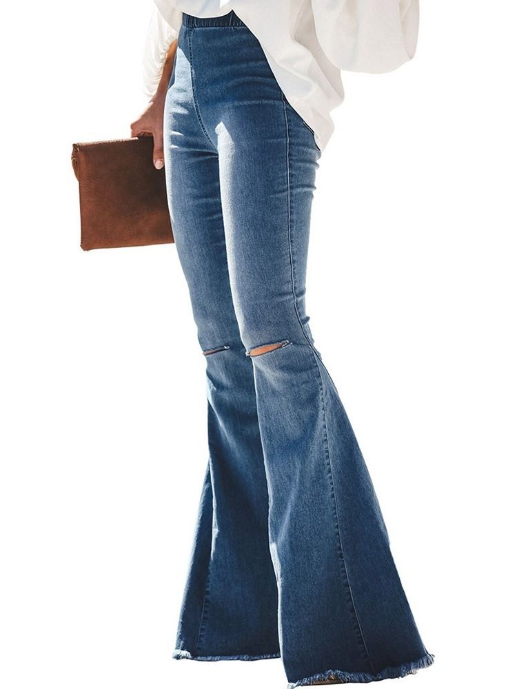 Jeans Slim Hole Plain Bellbottoms Pour Femmes