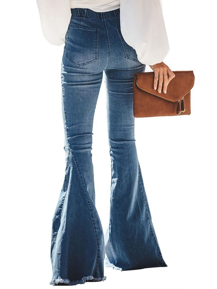 Jeans Slim Hole Plain Bellbottoms Pour Femmes