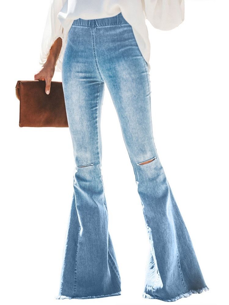 Jeans Slim Hole Plain Bellbottoms Pour Femmes