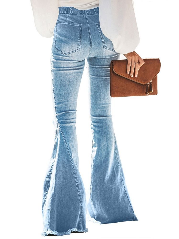 Jeans Slim Hole Plain Bellbottoms Pour Femmes