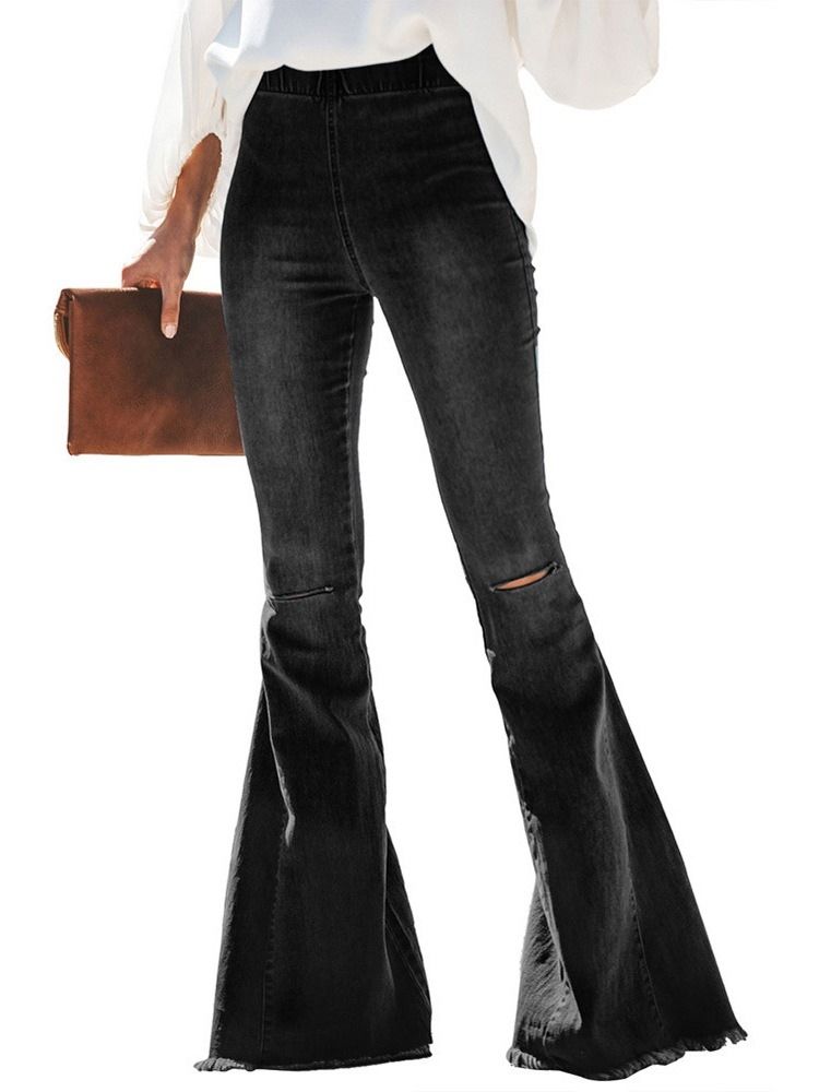 Jeans Slim Hole Plain Bellbottoms Pour Femmes