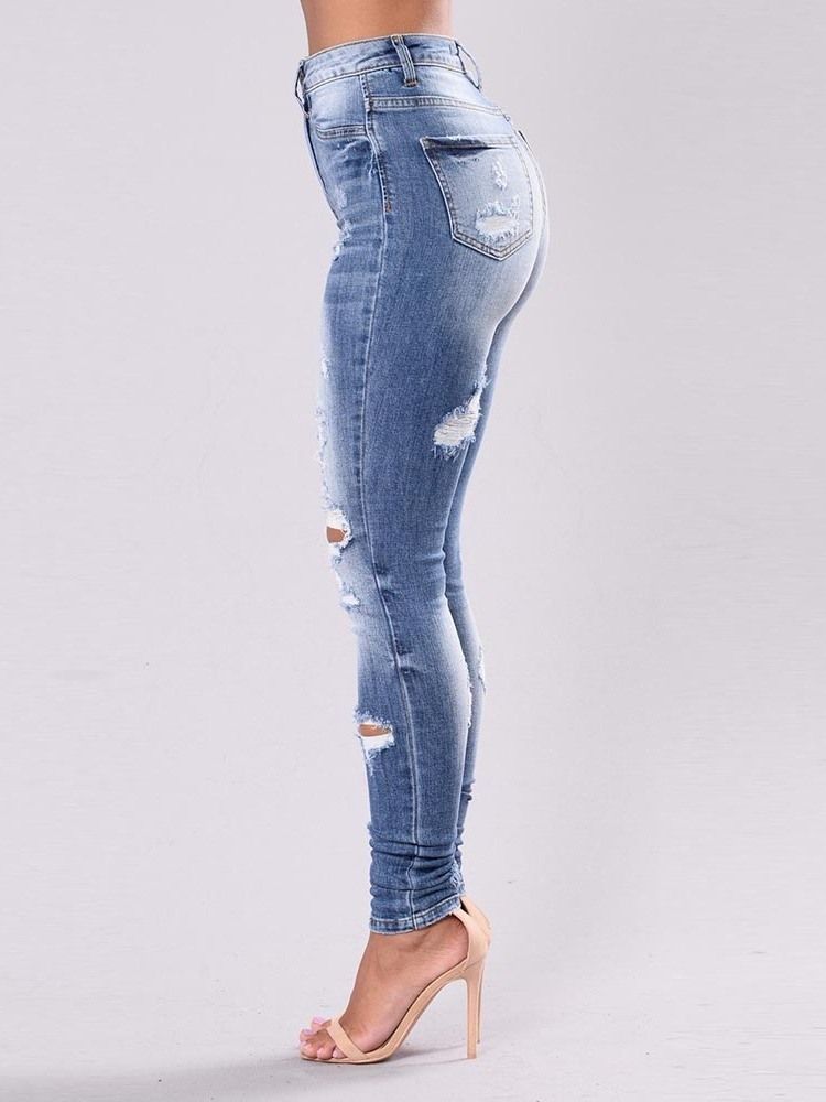 Jeans Slim Lavables Déchirés Unis Pour Femmes