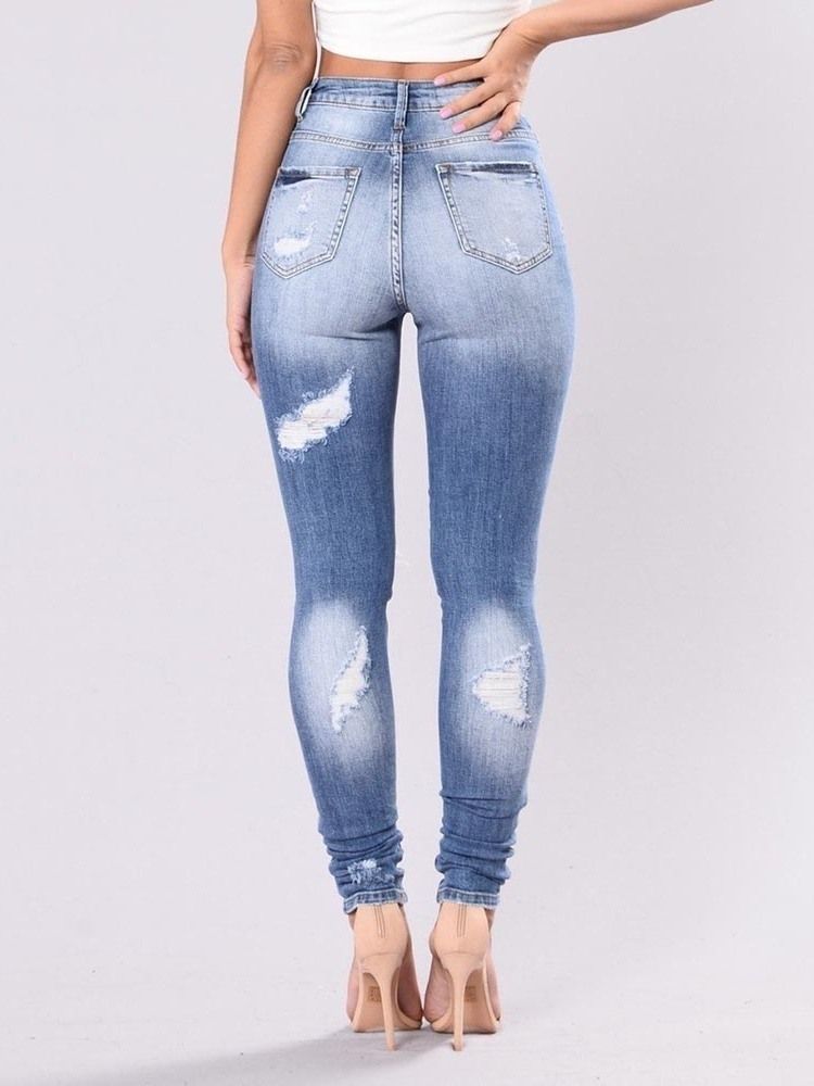 Jeans Slim Lavables Déchirés Unis Pour Femmes