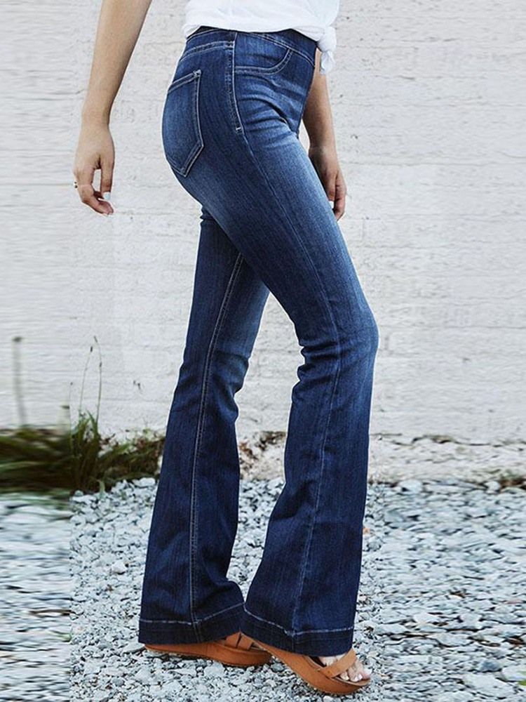 Jeans Slim Unis À Taille Moyenne Pour Femmes