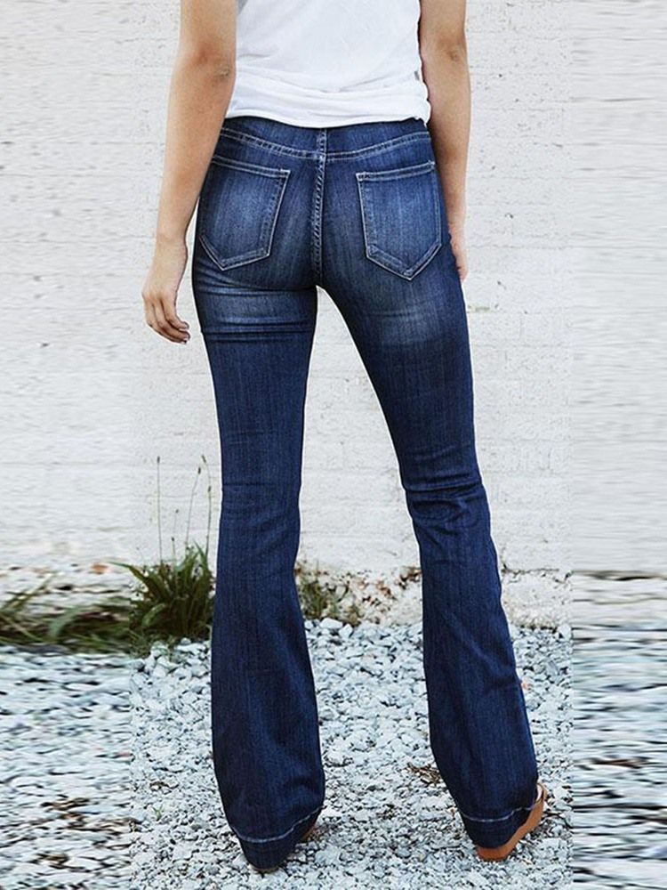 Jeans Slim Unis À Taille Moyenne Pour Femmes