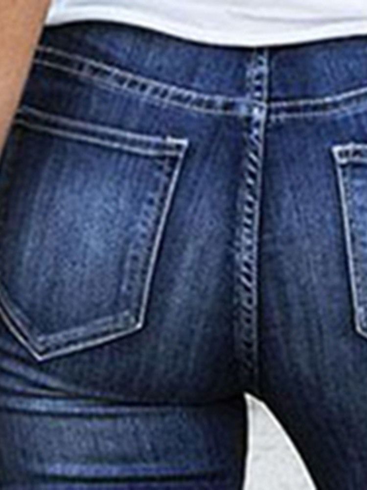 Jeans Slim Unis À Taille Moyenne Pour Femmes