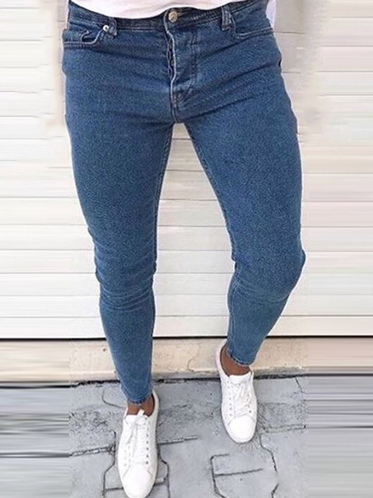 Jeans Taille Basse Pour Hommes À Fermeture Éclair Unie