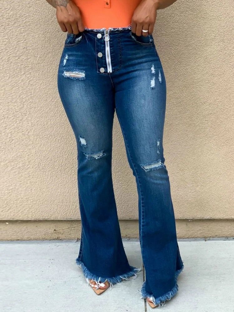 Jeans Taille Haute Slim Avec Trou À Pattes D'éléphant Pour Femmes